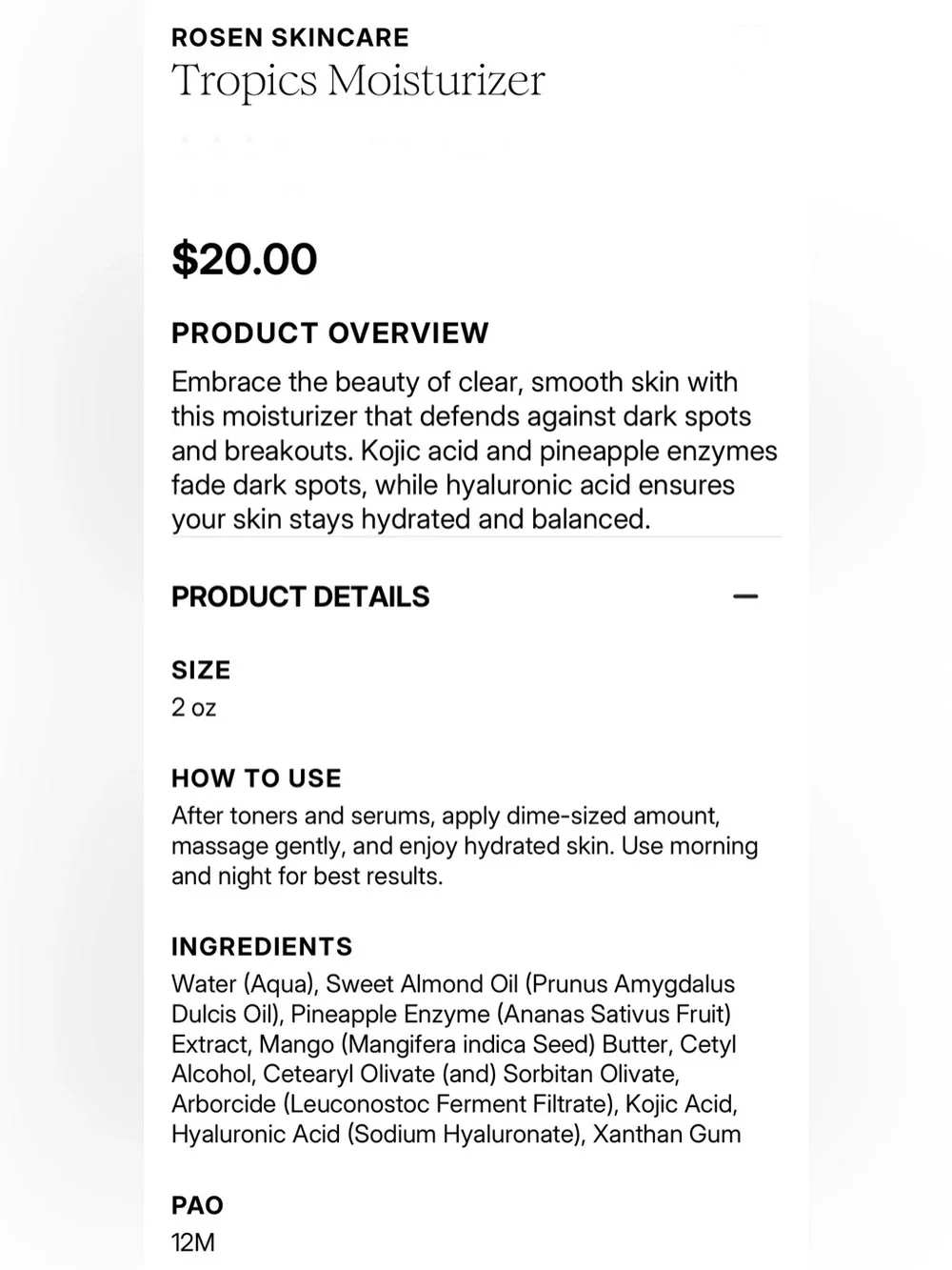 Rosin Skincare Tropics Moisturizer 2 oz